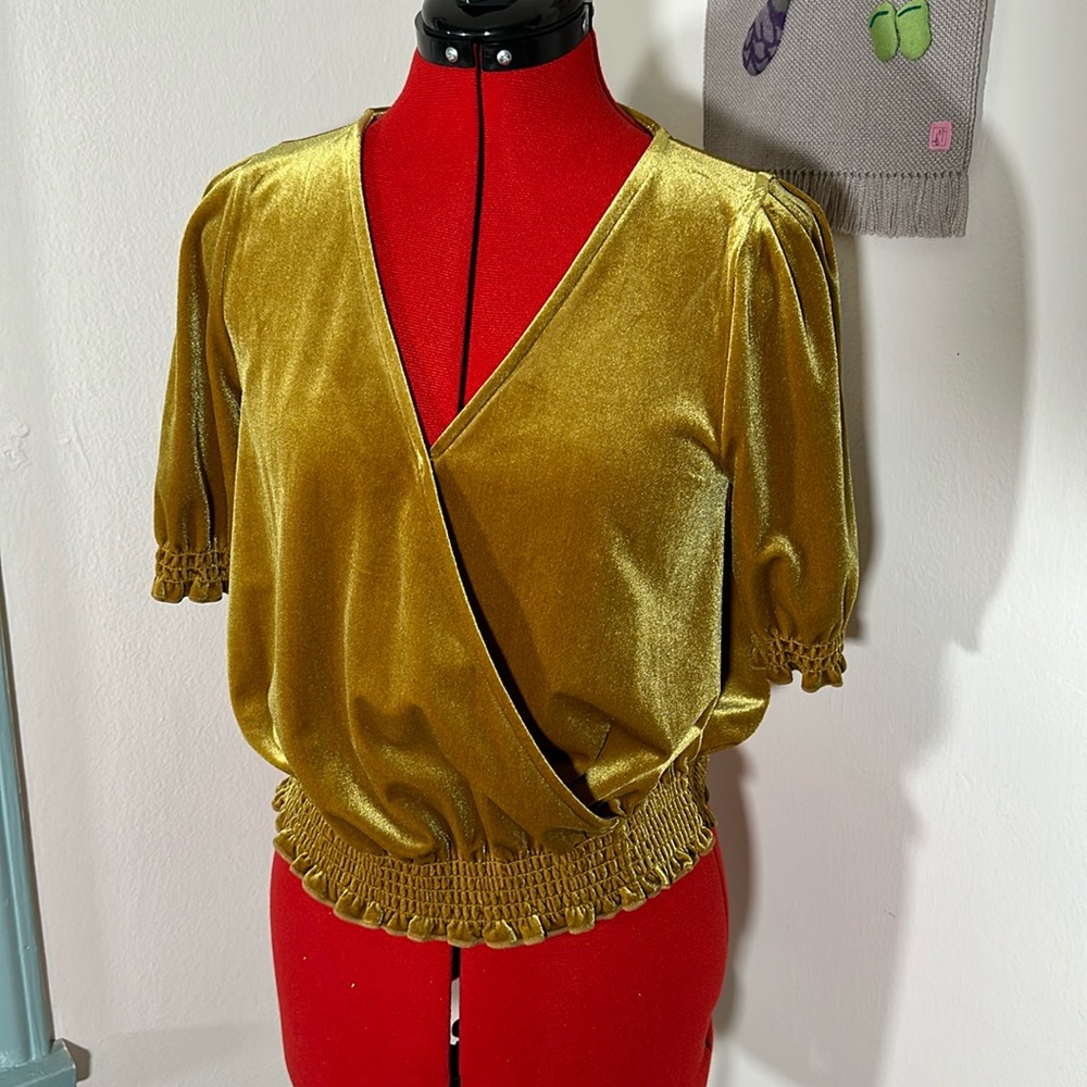 Madewell Gold Velvet Faux Wrap Blouse
